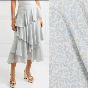 ALEXACHUNG Tierdrop Ruffled Printed Cotton-twill Midi Skirt In Ivory Blue Tiered